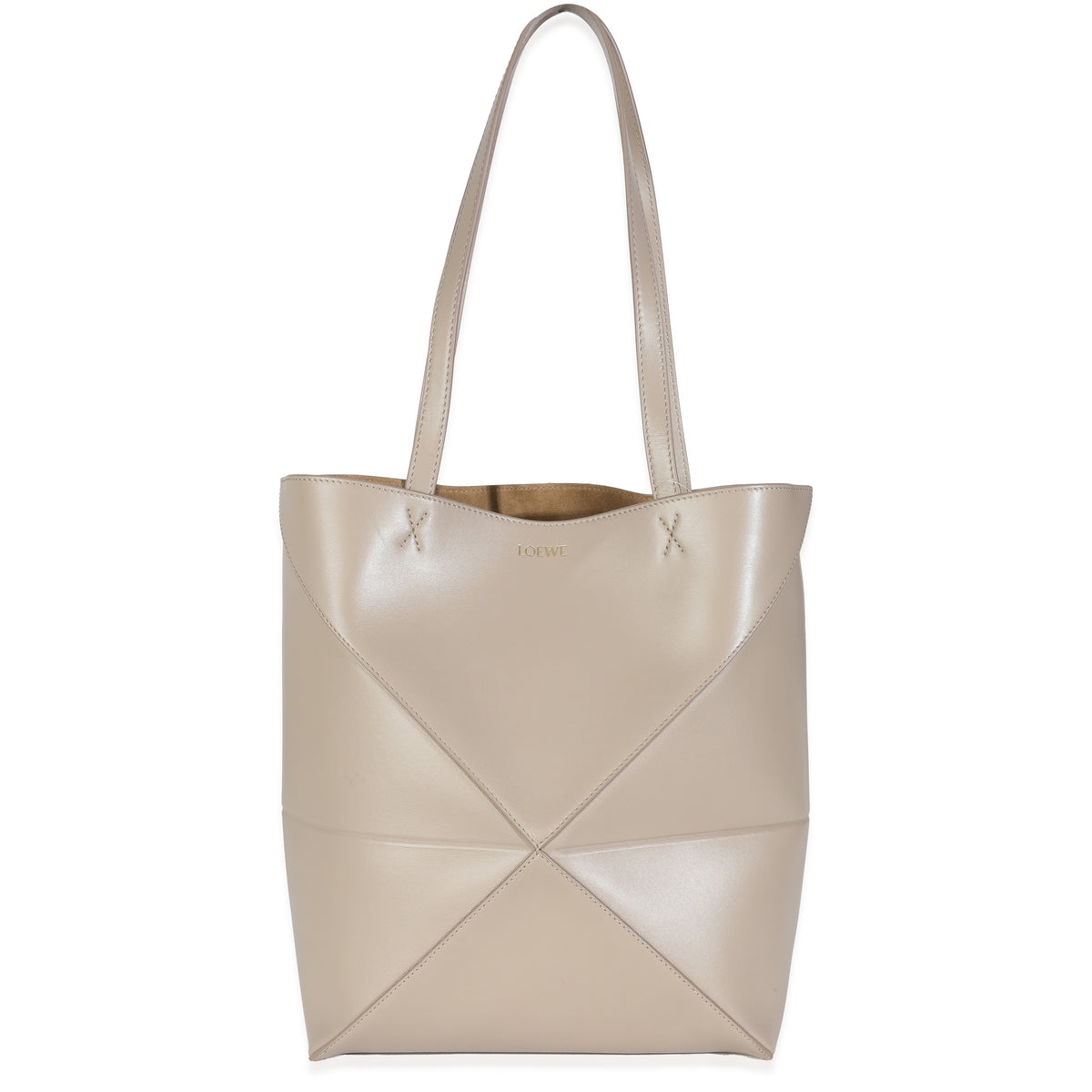 Sand Shiny Calfskin Medium Puzzle Fold Tote