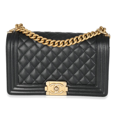 Black Quilted Caviar Medium Boy Bag