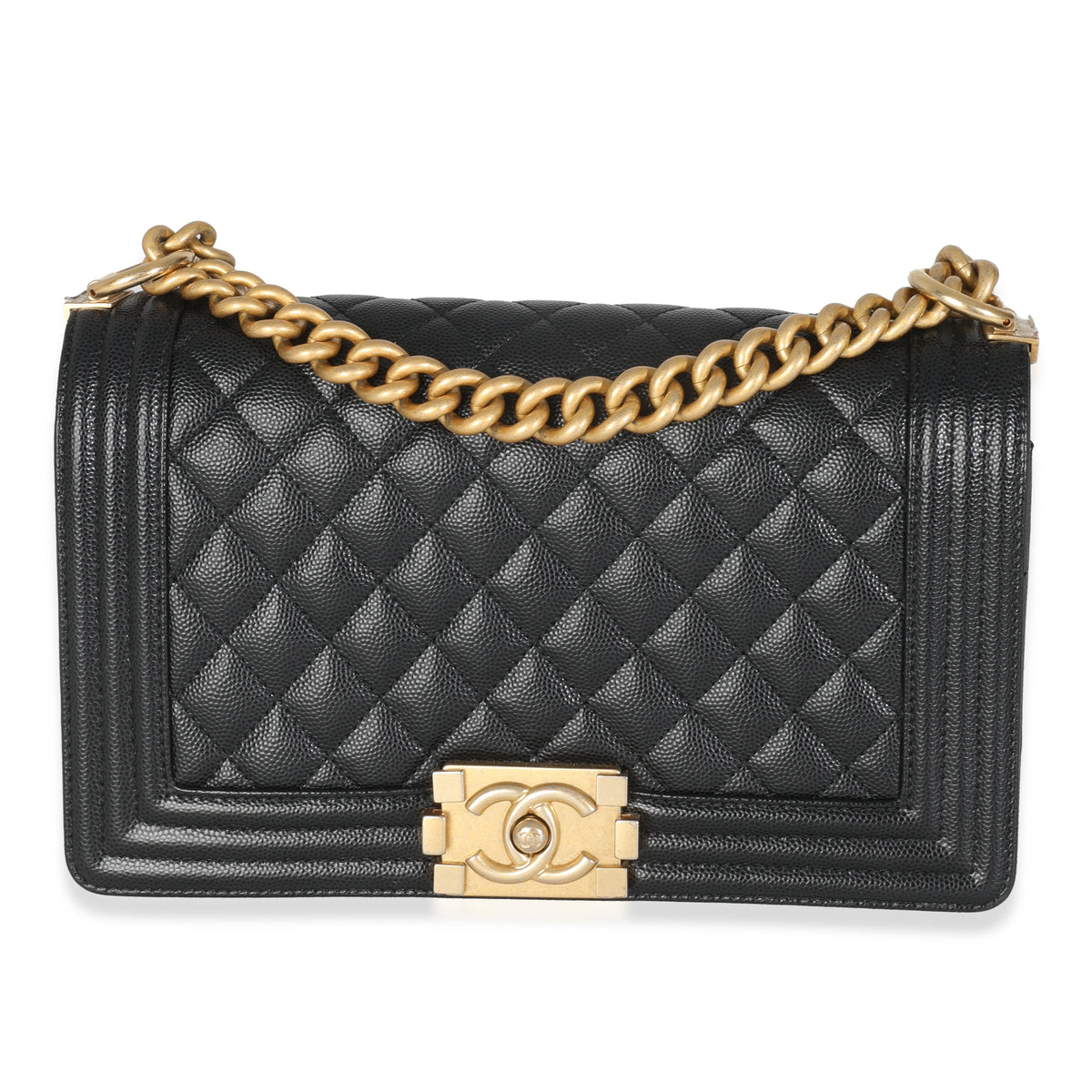 Black Quilted Caviar Medium Boy Bag