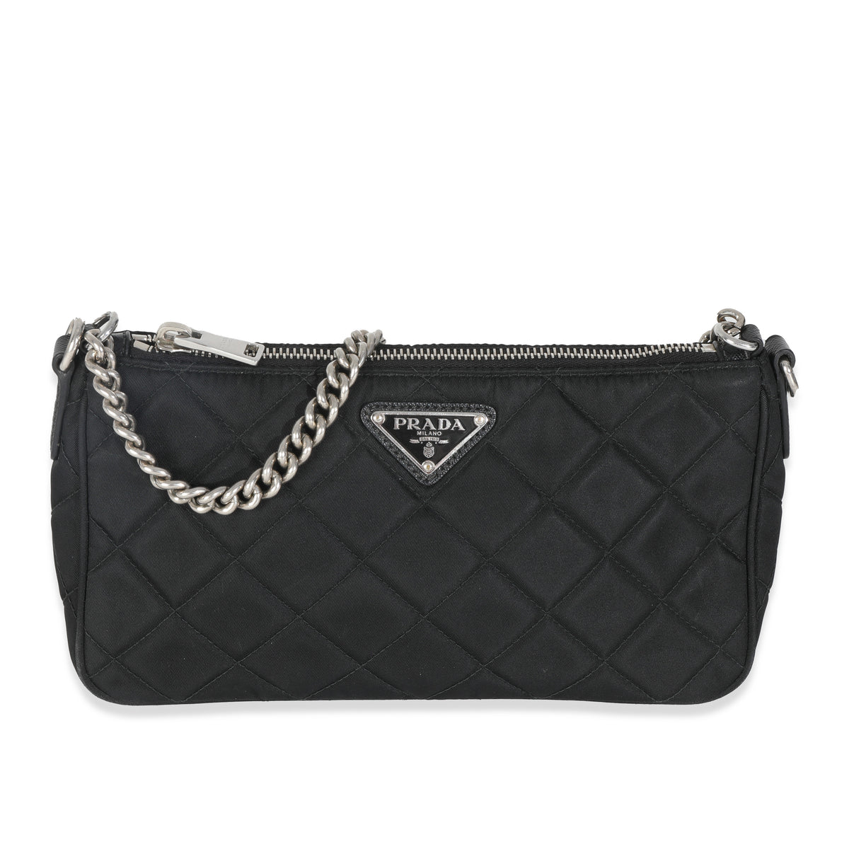 Black Tessuto Quilted Nylon Chain Bag