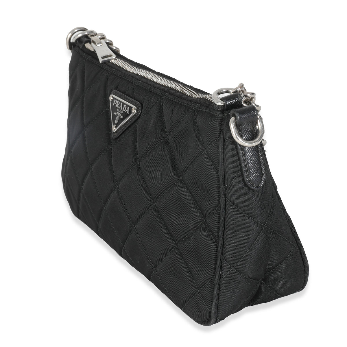 Black Tessuto Quilted Nylon Chain Bag