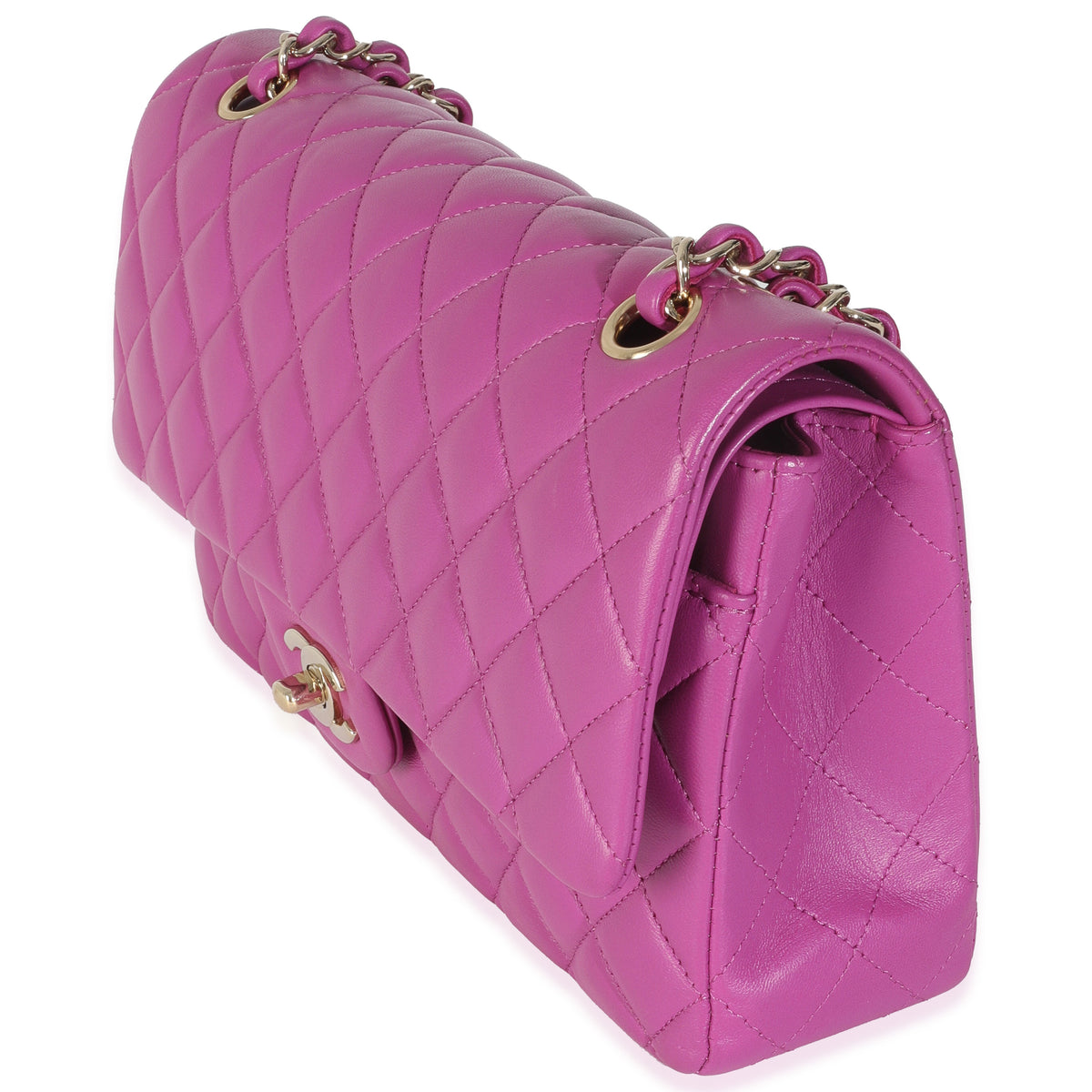 Purple Quilted Lambskin Medium Classic Double Flap Bag