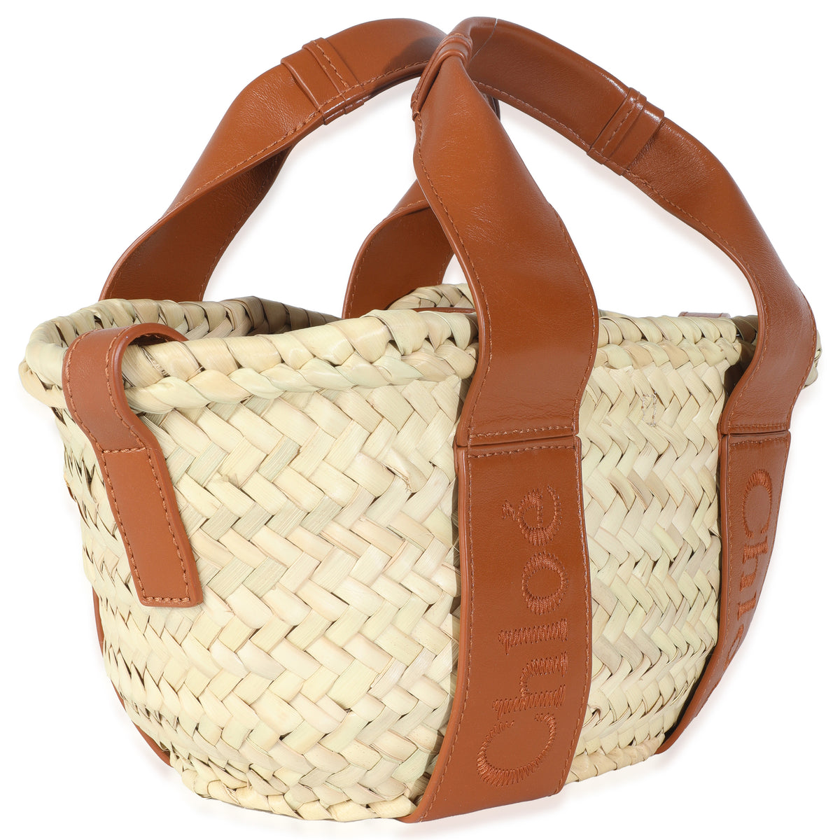Chloé Caramel Raffia Smooth Calfskin Small Sense Basket Bag Handbag sv