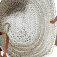 Caramel Raffia Smooth Calfskin Small Sense Basket Bag