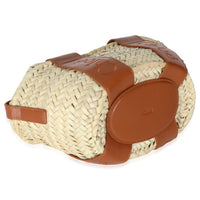 Caramel Raffia Smooth Calfskin Small Sense Basket Bag