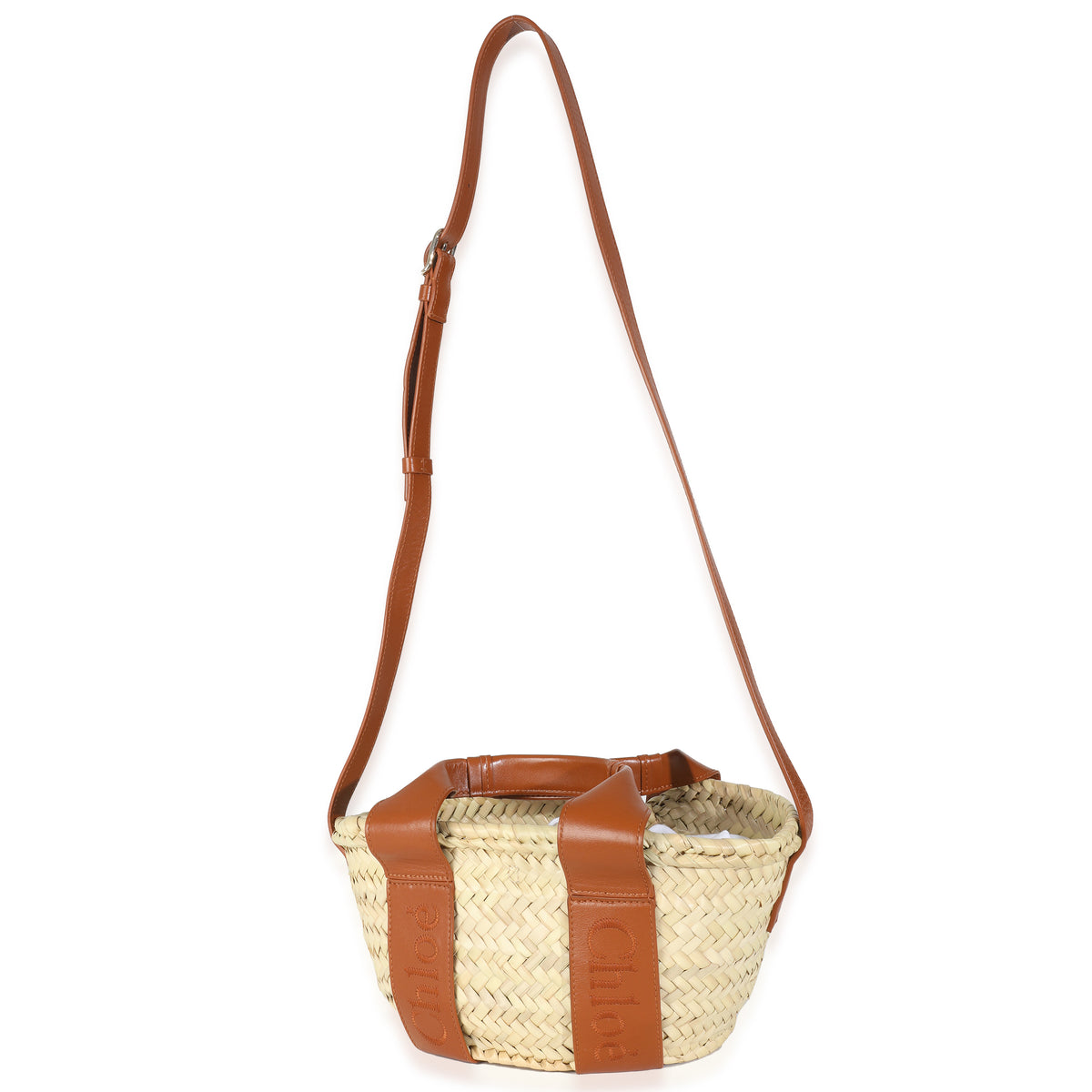 Caramel Raffia Smooth Calfskin Small Sense Basket Bag
