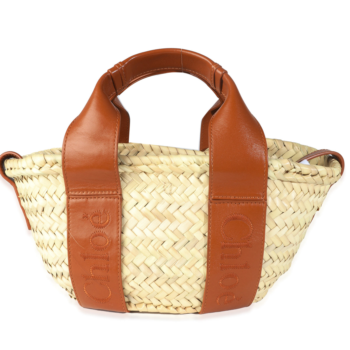 Caramel Raffia Smooth Calfskin Small Sense Basket Bag
