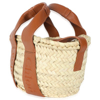 Caramel Raffia Smooth Calfskin Small Sense Basket Bag