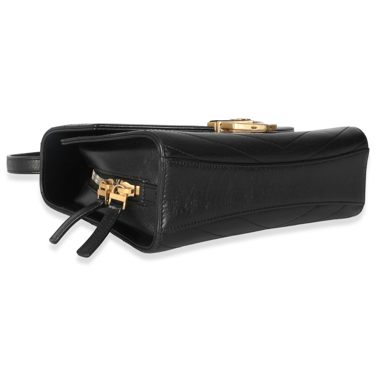 Black Chevron Quilted Calfskin Medal Flap Bag
