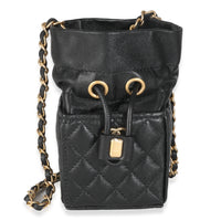 Black Quilted Calfskin Mini Drawstring Bucket Bag
