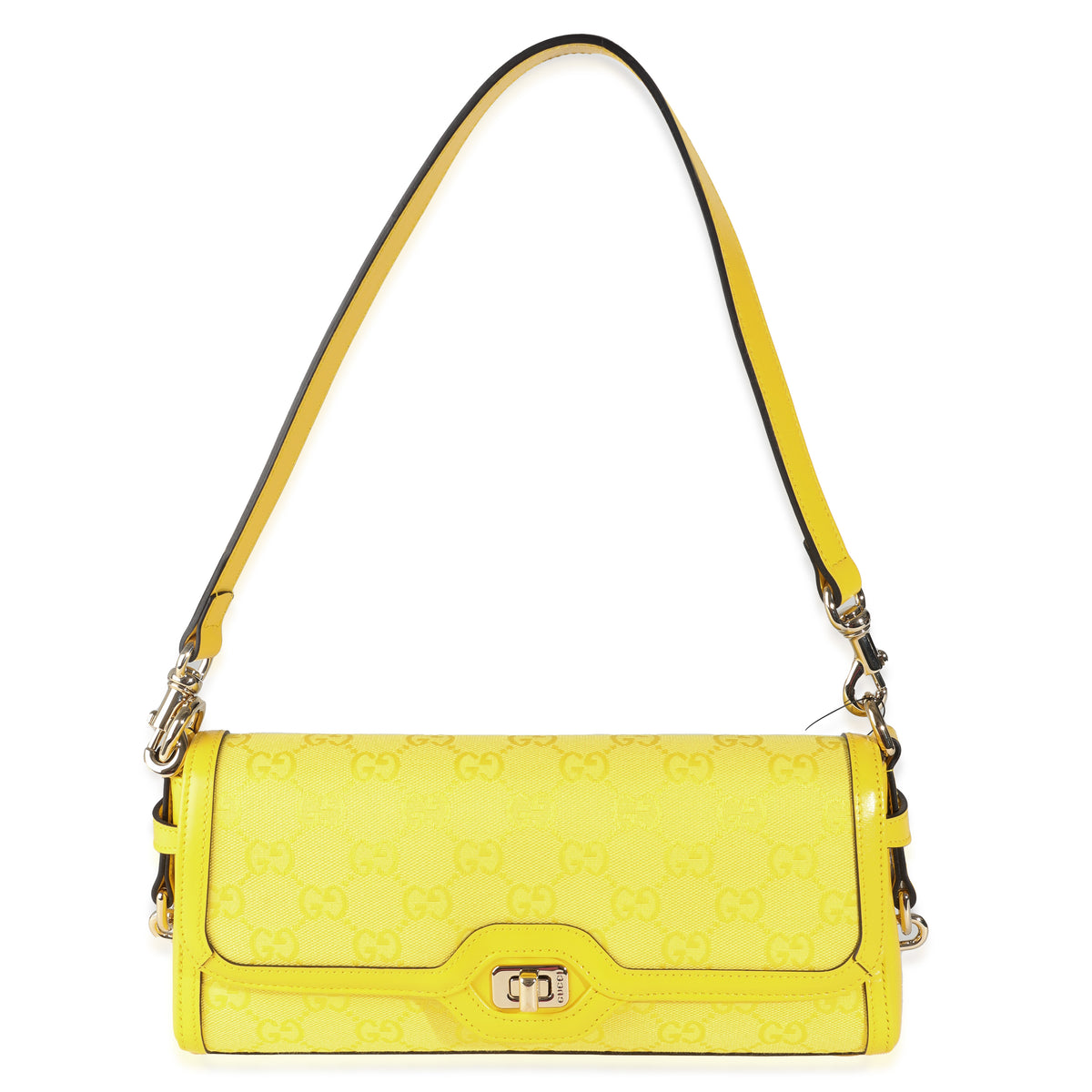 Yellow GG Monogram Textured Canvas Dollar Calfskin Small Luce Shoulder Bag