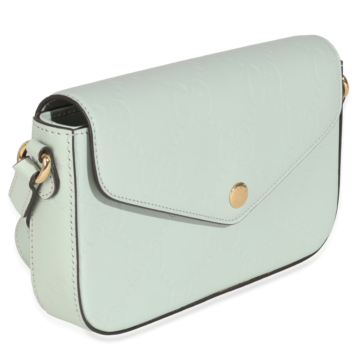 Gucci Pale Green Calfskin GG Super Mini Shoulder Bag Handbag pv