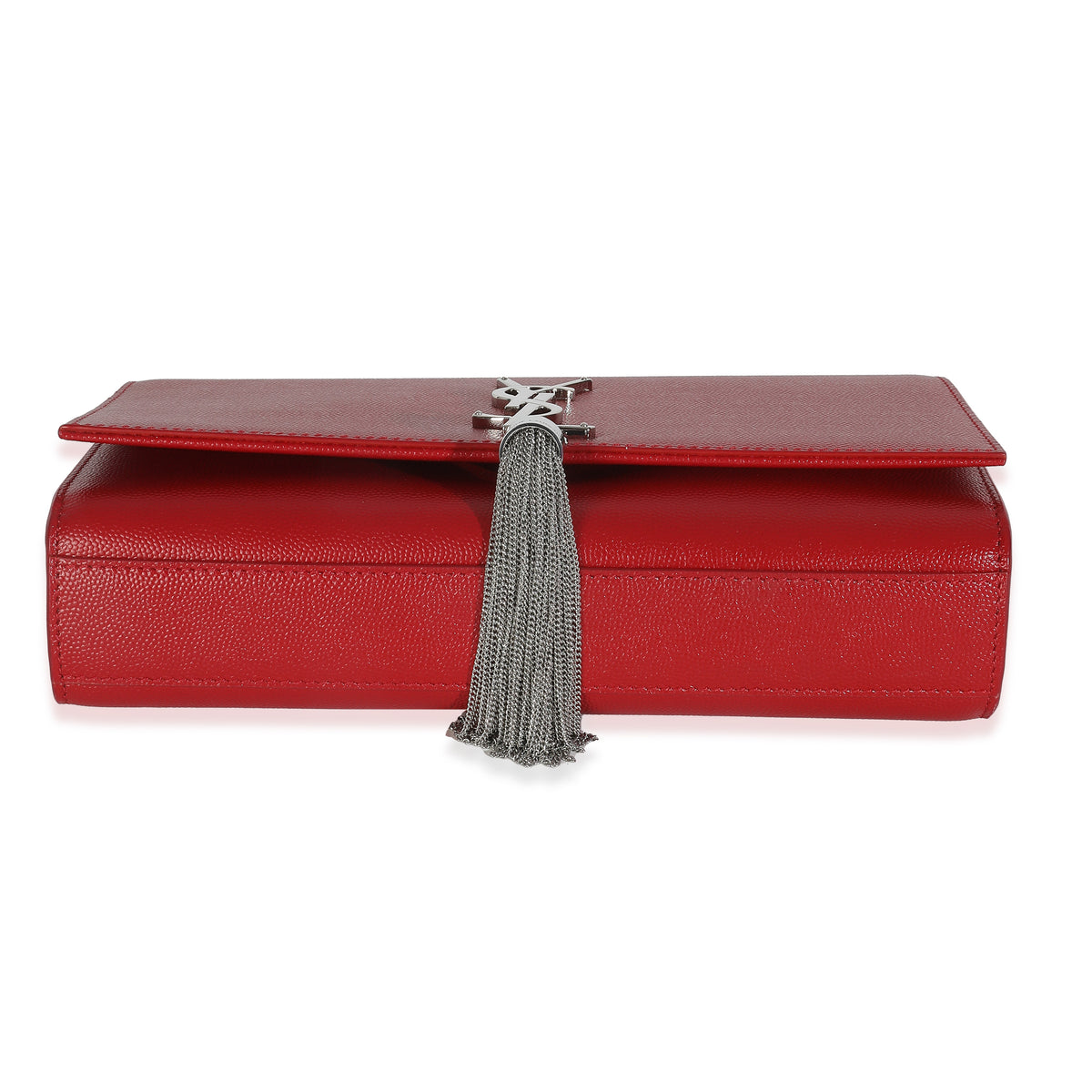 Saint Laurent Red Grain De Poudre Medium Kate Tassel Satchel Handbag clasp