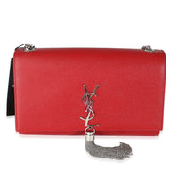 Saint Laurent Red Grain De Poudre Medium Kate Tassel Satchel Handbag fv