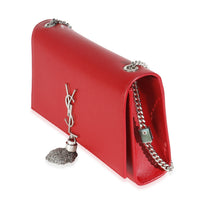 Saint Laurent Red Grain De Poudre Medium Kate Tassel Satchel Handbag sv