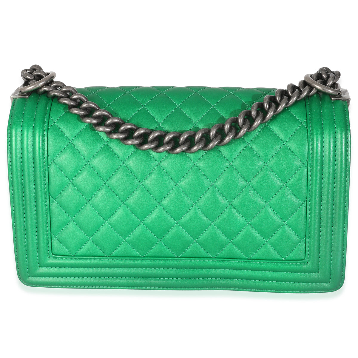 Green Quilted Lambskin Enamel CC Old Medium Boy Bag