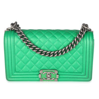Green Quilted Lambskin Enamel CC Old Medium Boy Bag