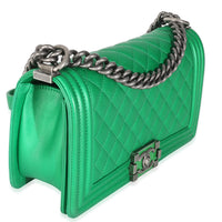 Green Quilted Lambskin Enamel CC Old Medium Boy Bag