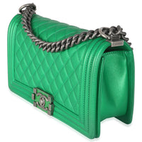 Green Quilted Lambskin Enamel CC Old Medium Boy Bag
