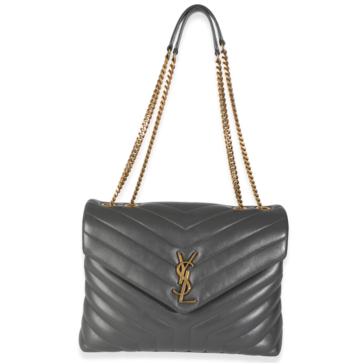 Grey Calfskin Y Quilted Medium Loulou Chain Satchel