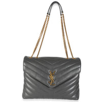 Grey Calfskin Y Quilted Medium Loulou Chain Satchel