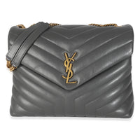 Grey Calfskin Y Quilted Medium Loulou Chain Satchel
