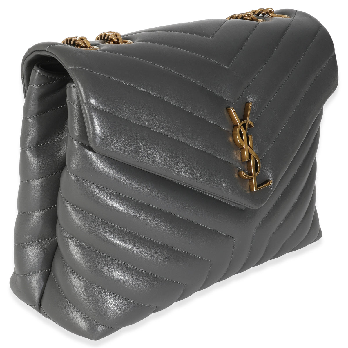 Grey Calfskin Y Quilted Medium Loulou Chain Satchel