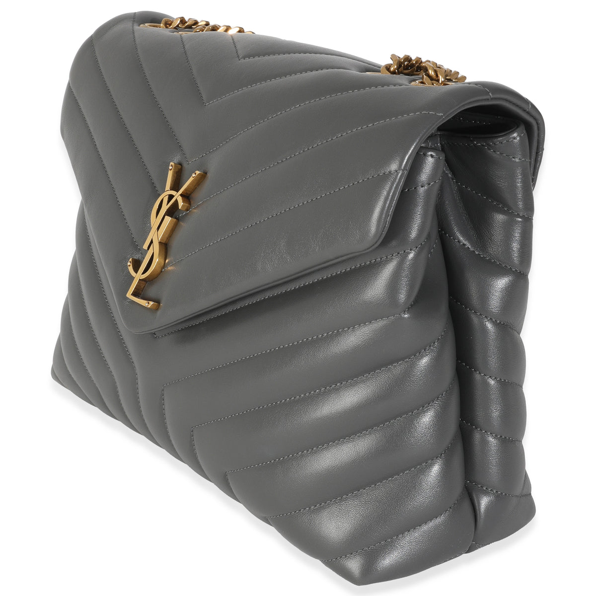 Grey Calfskin Y Quilted Medium Loulou Chain Satchel