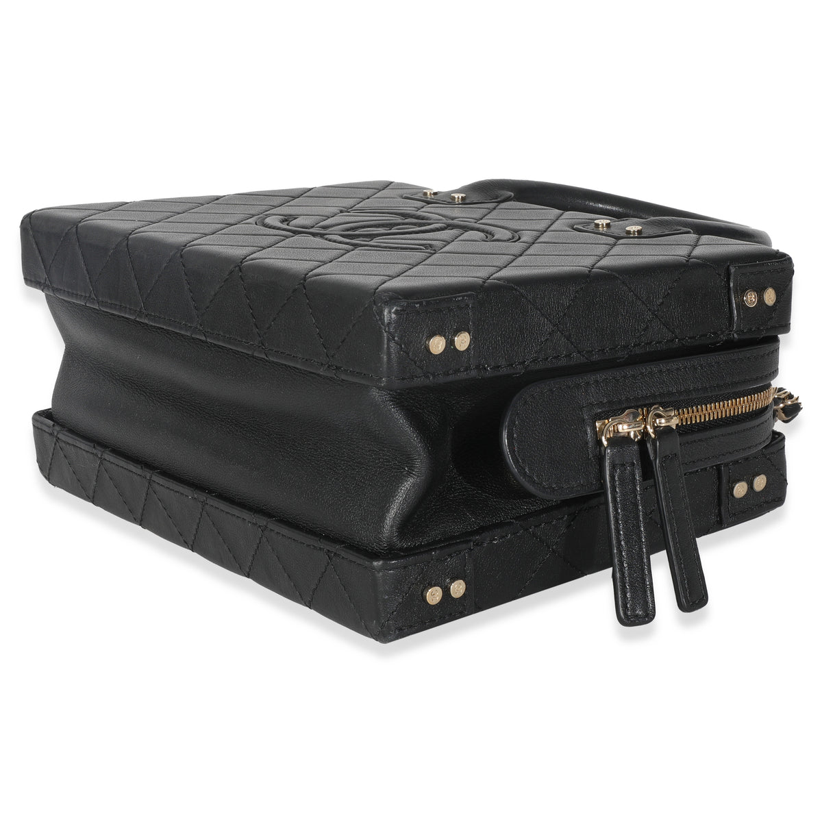 Chanel Black Quilted Calfskin Studded Square Vanity Case Handbag box