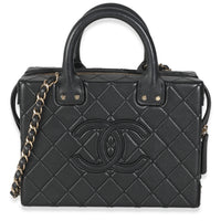 Chanel Black Quilted Calfskin Studded Square Vanity Case Handbag fv