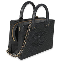 Chanel Black Quilted Calfskin Studded Square Vanity Case Handbag pv