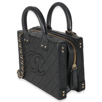 Chanel Black Quilted Calfskin Studded Square Vanity Case Handbag sv