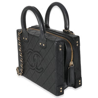 Black Quilted Calfskin Studded Square Vanity Case