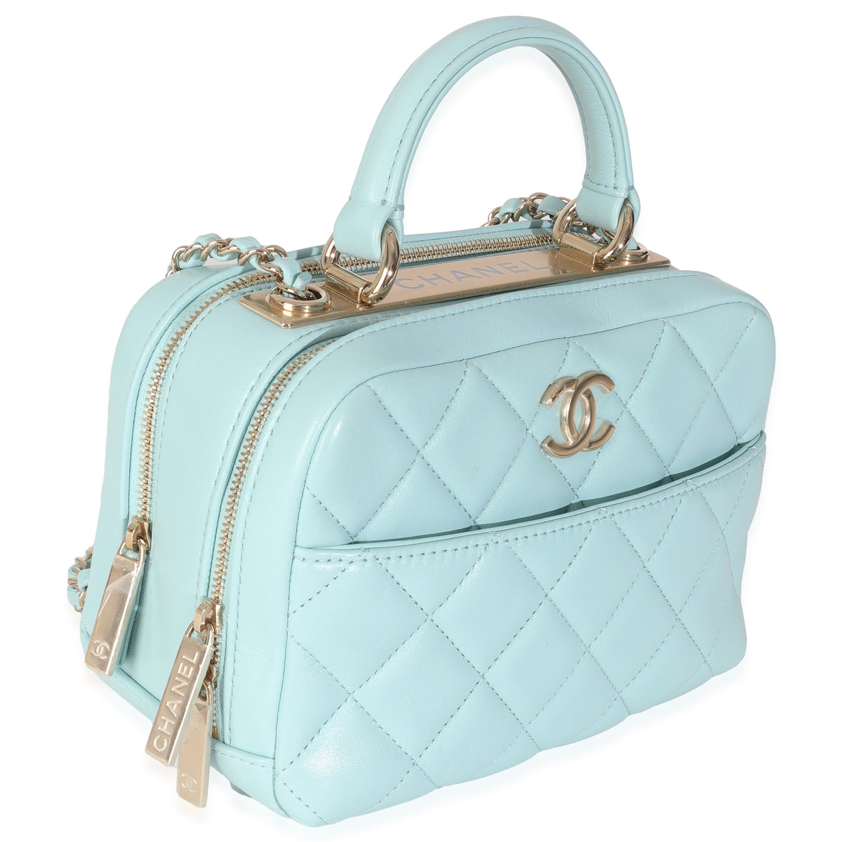Light Blue Quilted Lambskin Small Trendy CC Bowling Bag