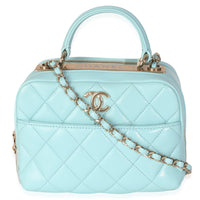 Light Blue Quilted Lambskin Small Trendy CC Bowling Bag