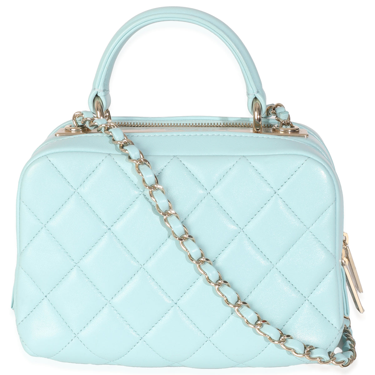 Light Blue Quilted Lambskin Small Trendy CC Bowling Bag
