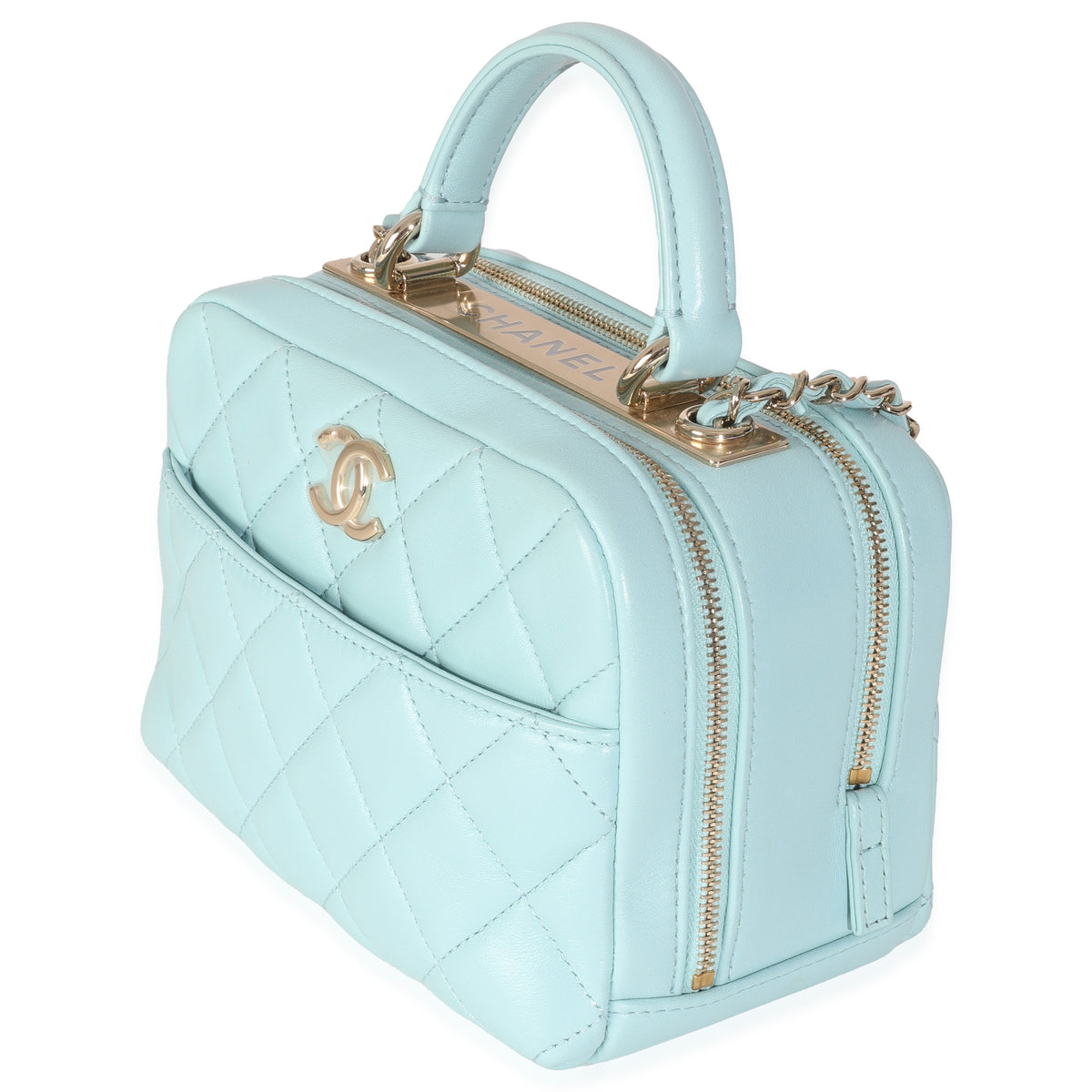 Light Blue Quilted Lambskin Small Trendy CC Bowling Bag