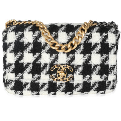 Black White Houndstooth Small Chanel 19 Flap Bag