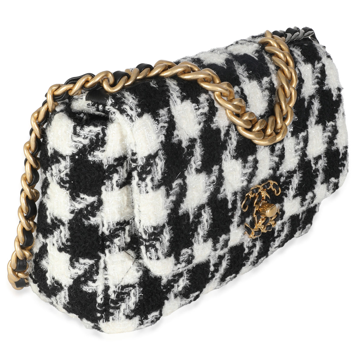 Black White Houndstooth Small Chanel 19 Flap Bag