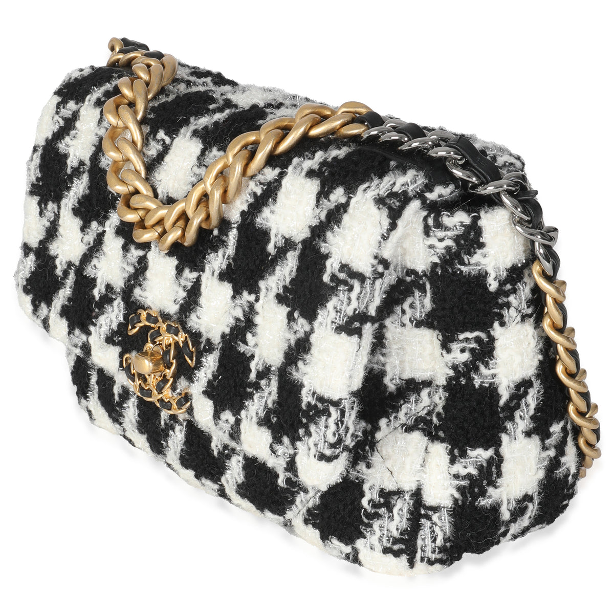 Black White Houndstooth Small Chanel 19 Flap Bag