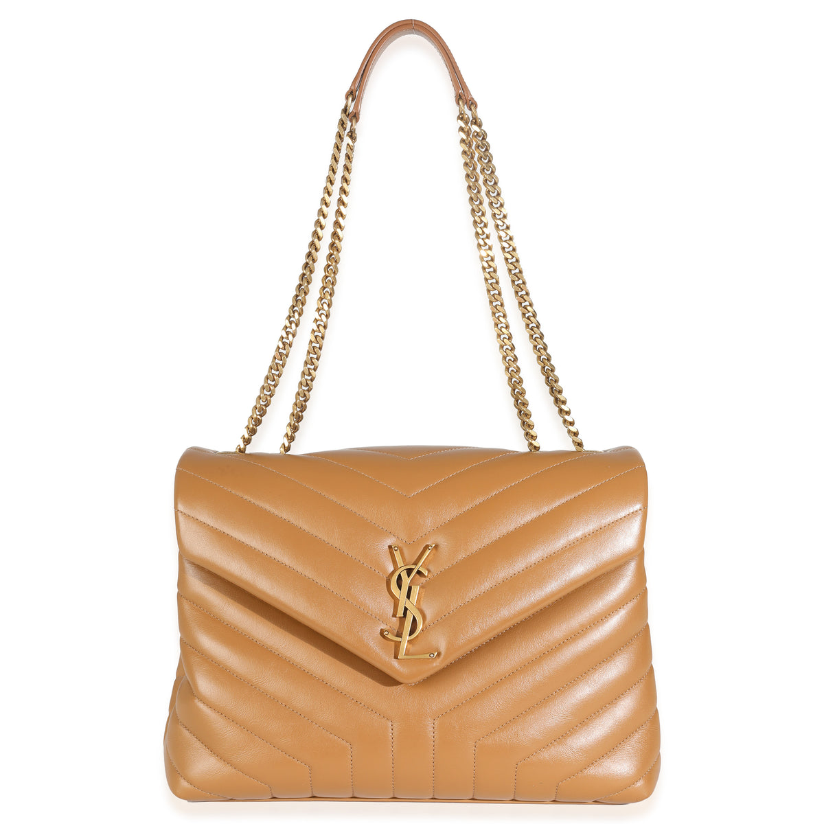 Dark Natural Calfskin Y Quilted Medium Loulou Chain Satchel
