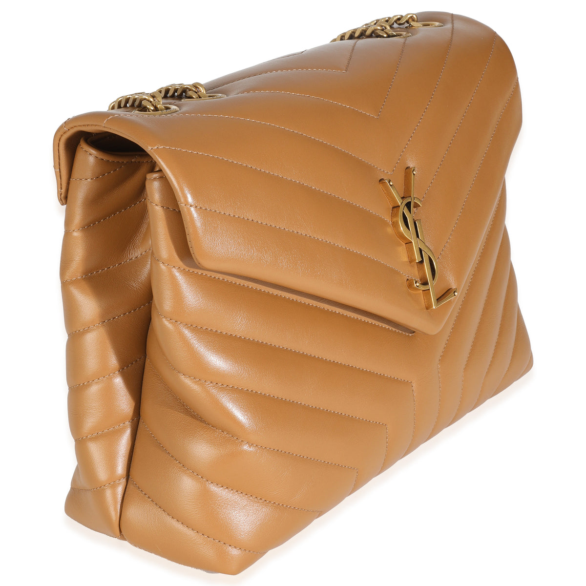 Dark Natural Calfskin Y Quilted Medium Loulou Chain Satchel