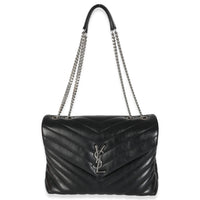 Black Calfskin Y Quilted Medium Loulou Chain Satchel