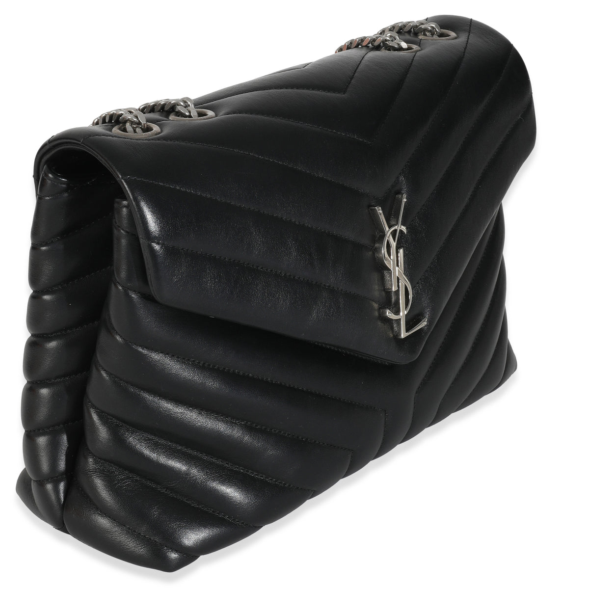 Black Calfskin Y Quilted Medium Loulou Chain Satchel