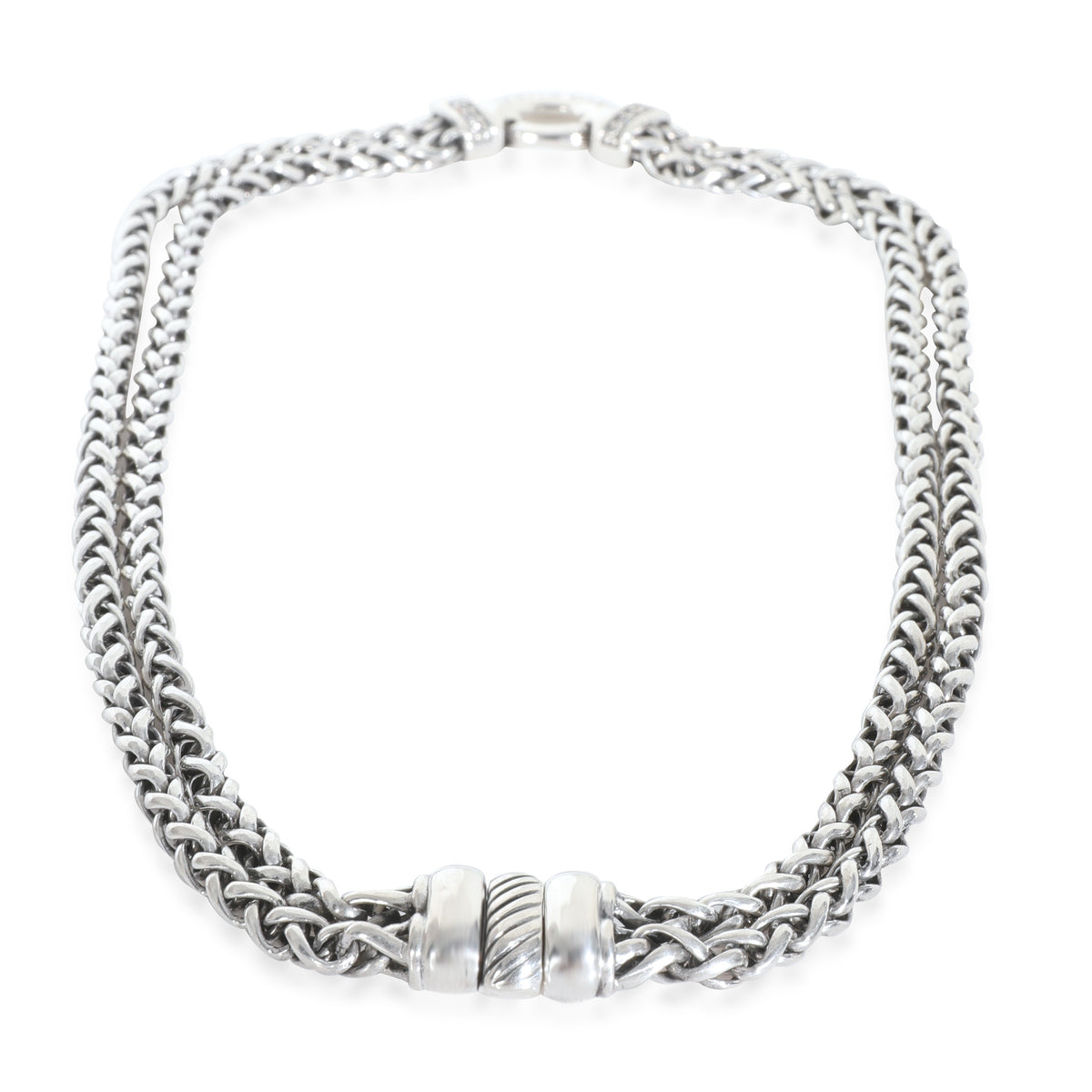 Sterling Silver Diamond Double Wheat Necklace