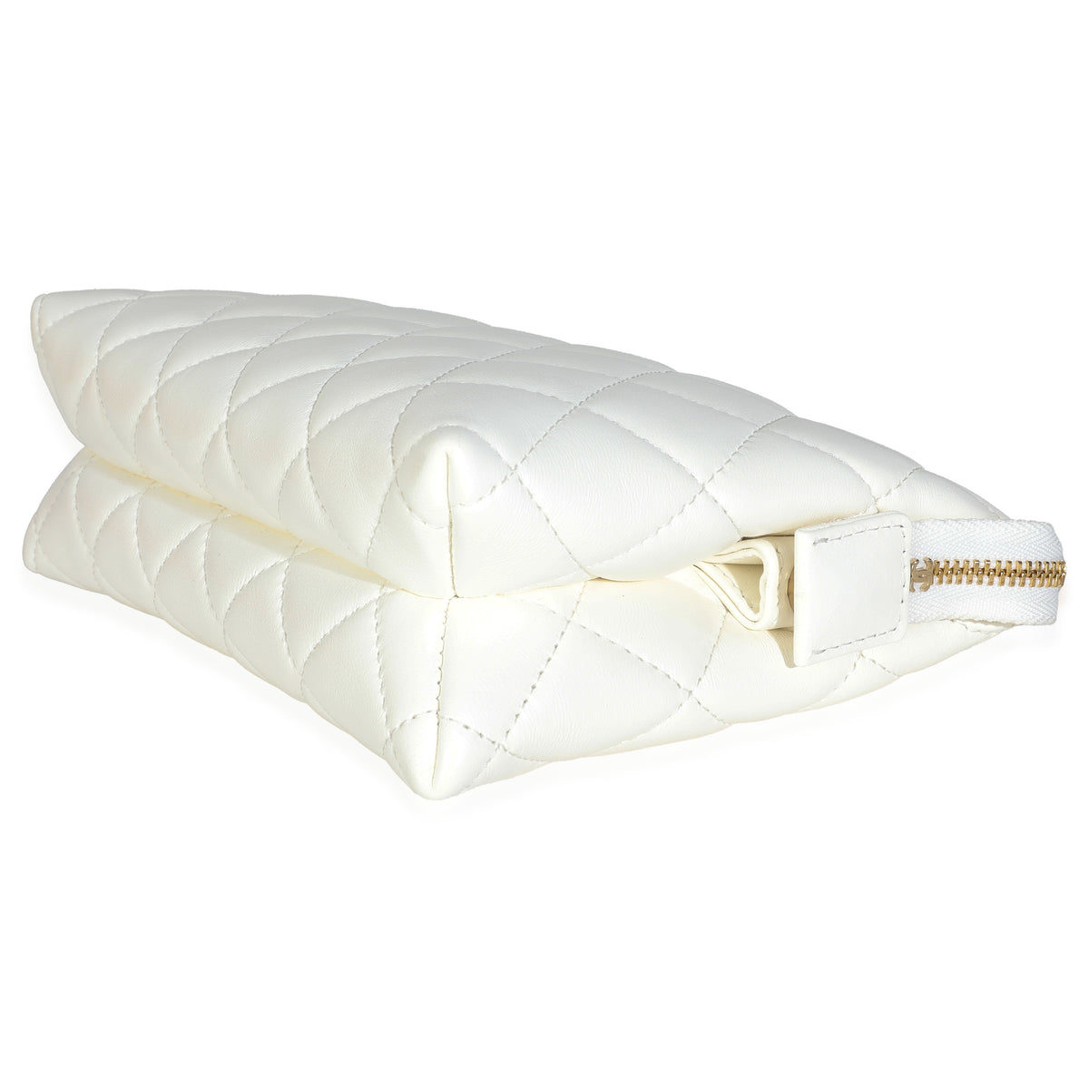 White Shiny Crumpled Quilted Calfskin Clutch Bag