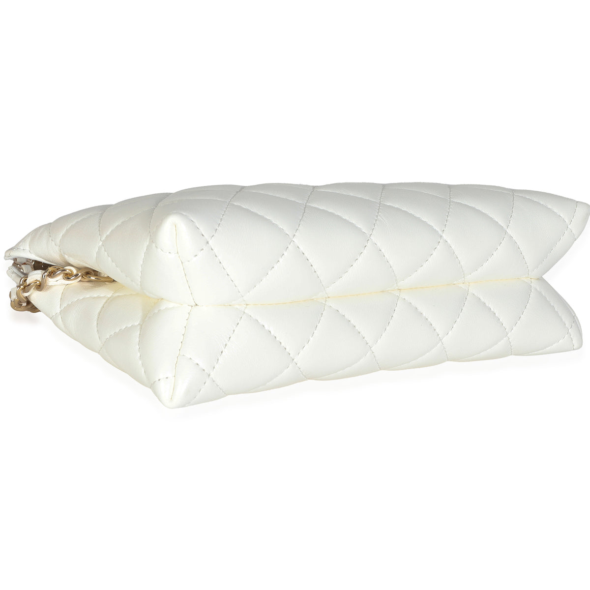 White Shiny Crumpled Quilted Calfskin Clutch Bag