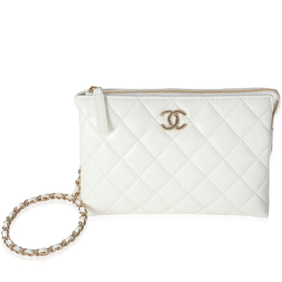 White Shiny Crumpled Quilted Calfskin Clutch Bag