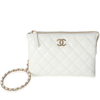 White Shiny Crumpled Quilted Calfskin Clutch Bag