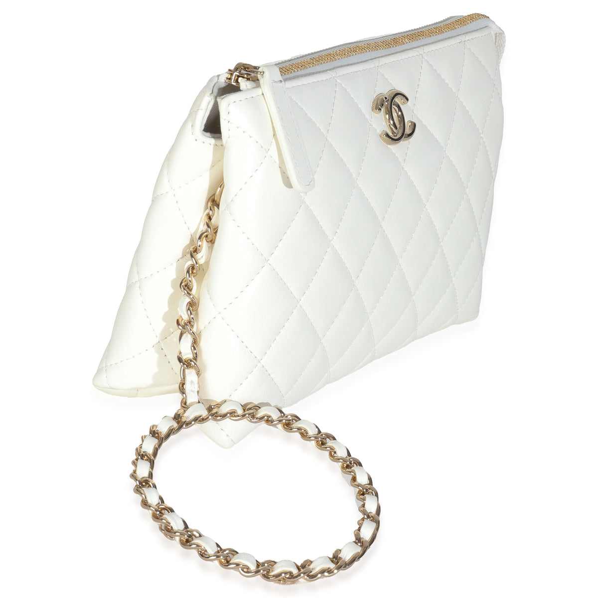 White Shiny Crumpled Quilted Calfskin Clutch Bag